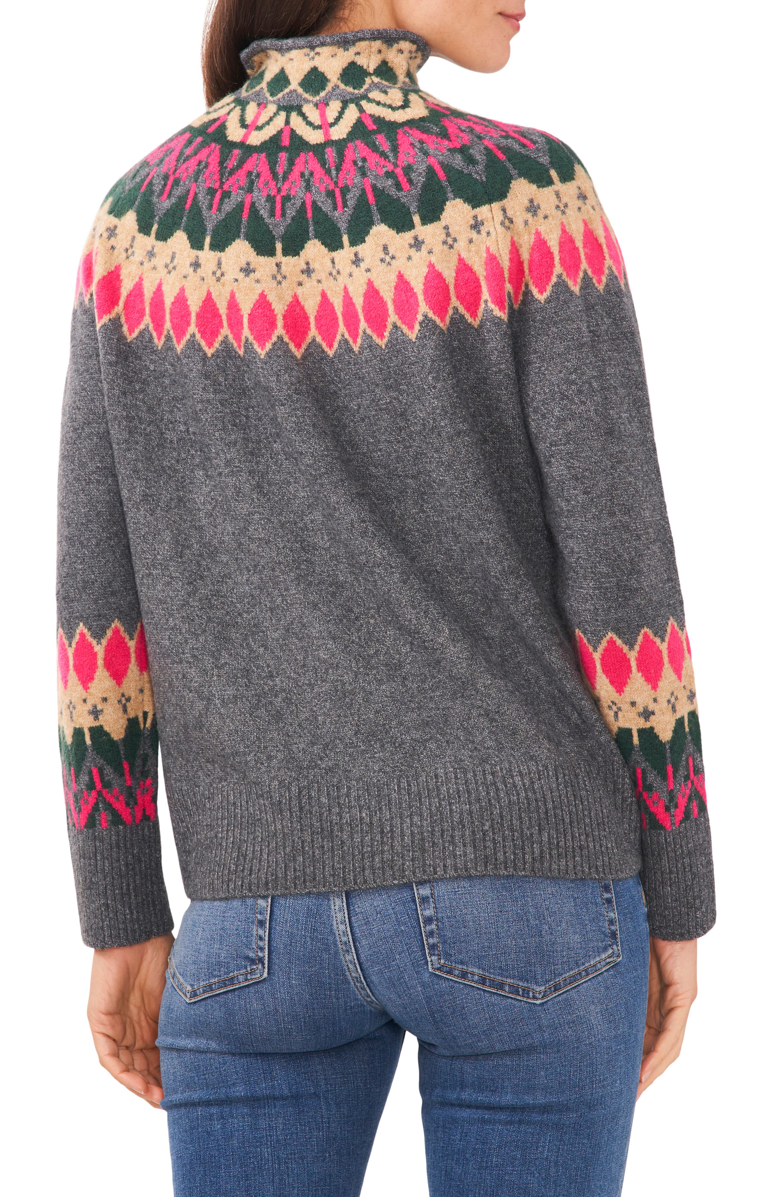 CeCe Fair Isle Funnel Neck Sweater 