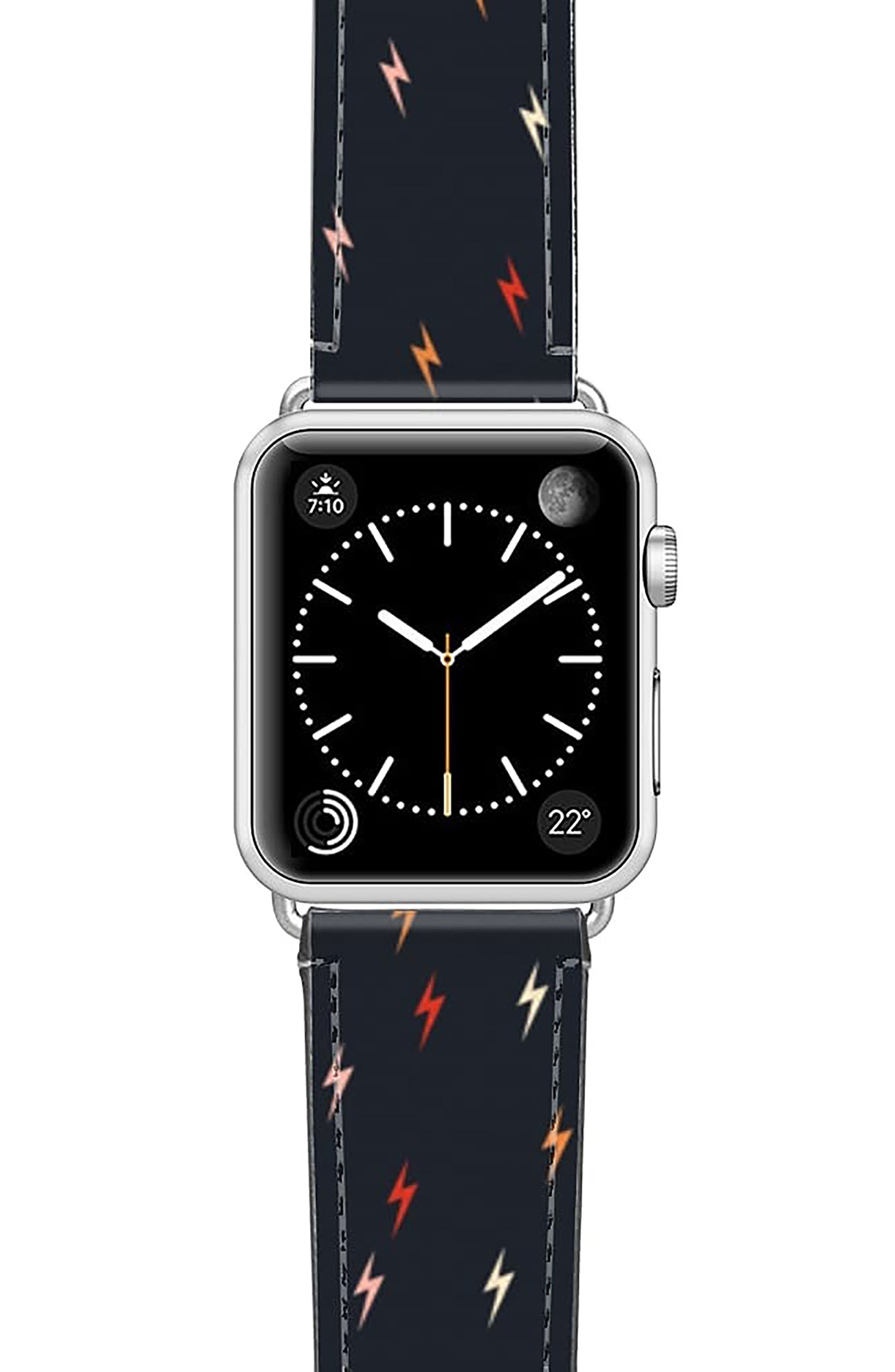 CASETiFY Pass the Bolt Saffiano Faux Leather Apple Watch Band in Black/Silver at Nordstrom