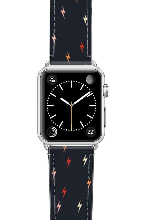 CASETiFY Pass the Bolt Saffiano Faux Leather Apple Watch Band in Black/Silver