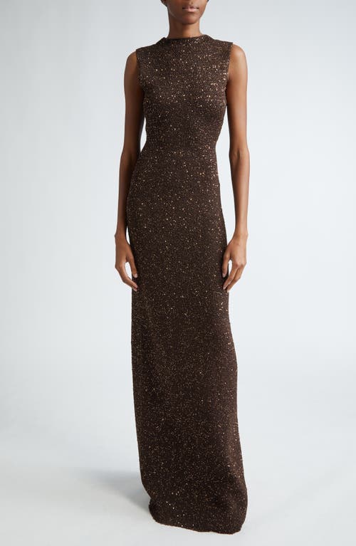 Lela Rose Sequin Funnel Neck Sweater Gown in Chestnut 