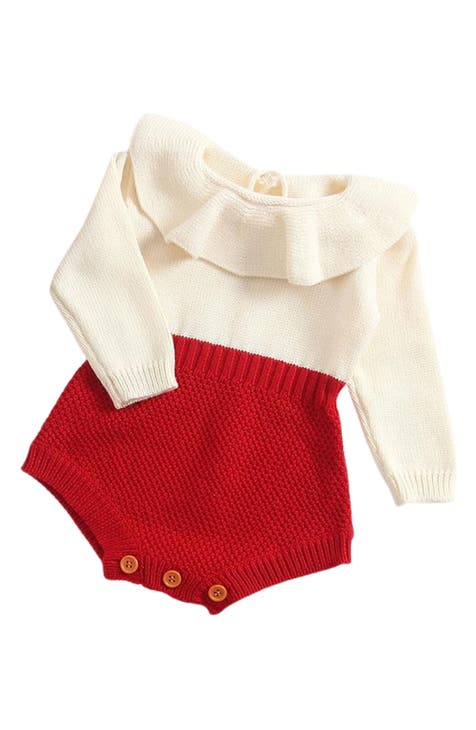 Isabella Ruffle Collar Colorblock Knit Cotton Bodysuit (Baby)