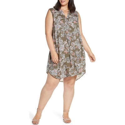 Plus Size Single Thread Split Neck Sleeveless Dress, Green