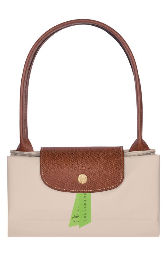 Longchamp 'm Le Pliage Original' White Shoulder Bag With Embossed Logo In Paper