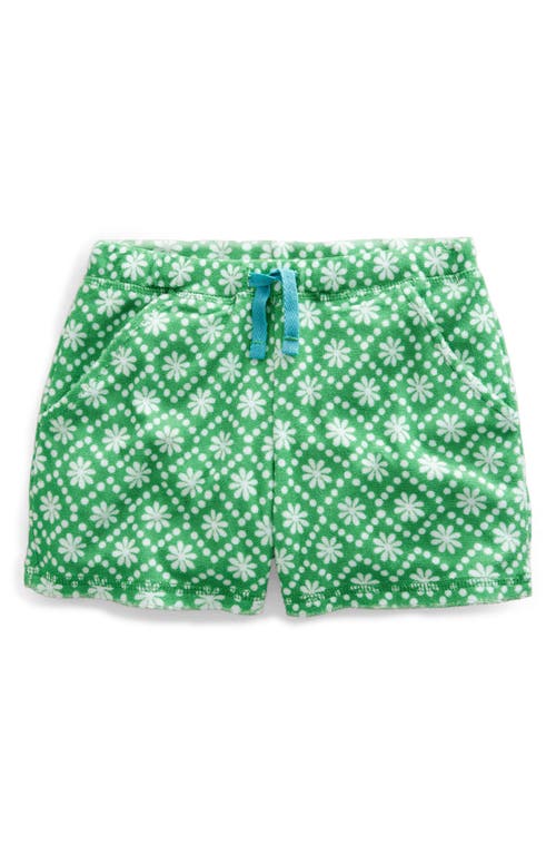 Boden Kids' Floral Print Terry Shorts in School Green Daisies