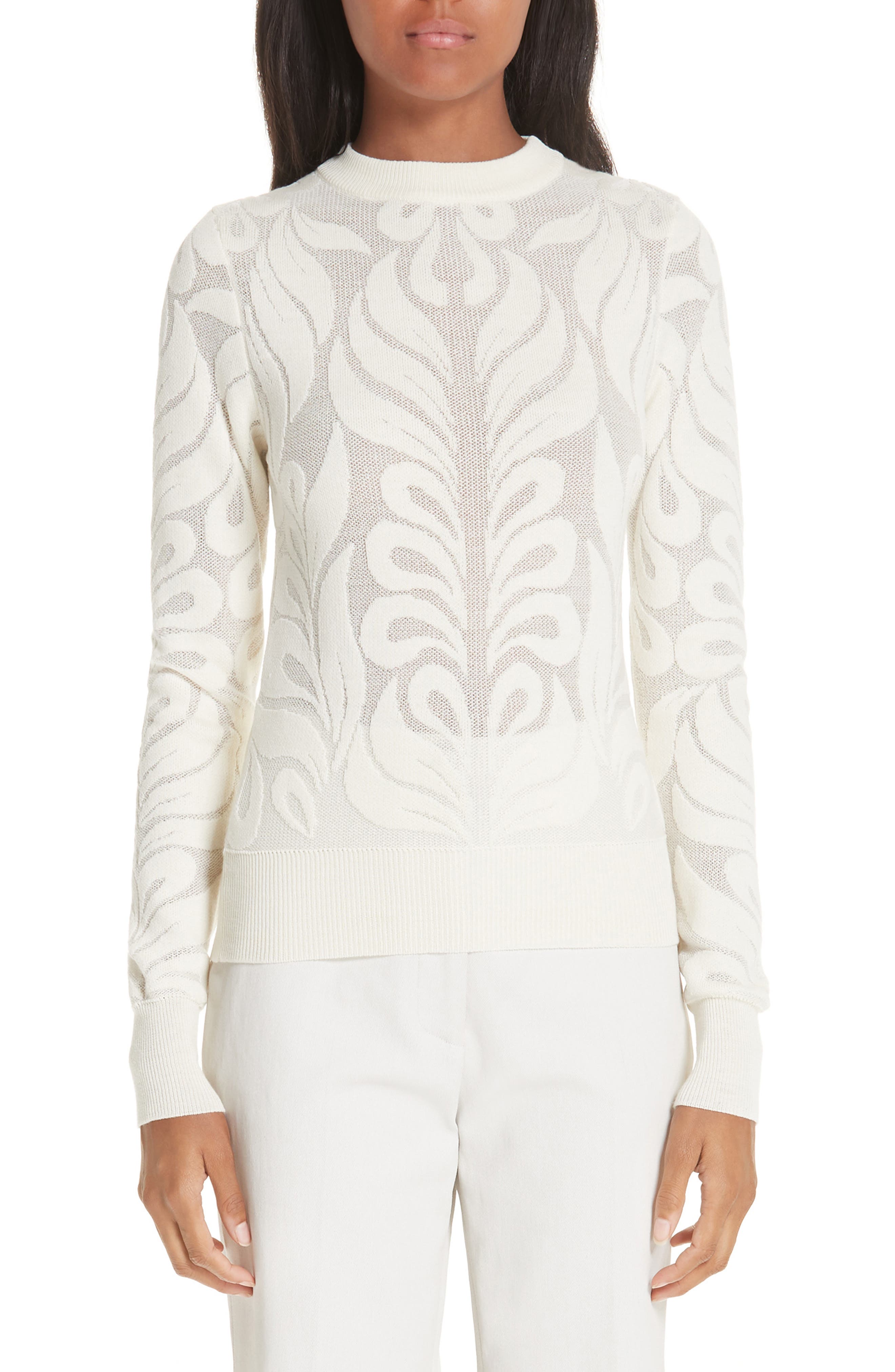 Partow Intarsia Knit Wool Sweater, Ivory