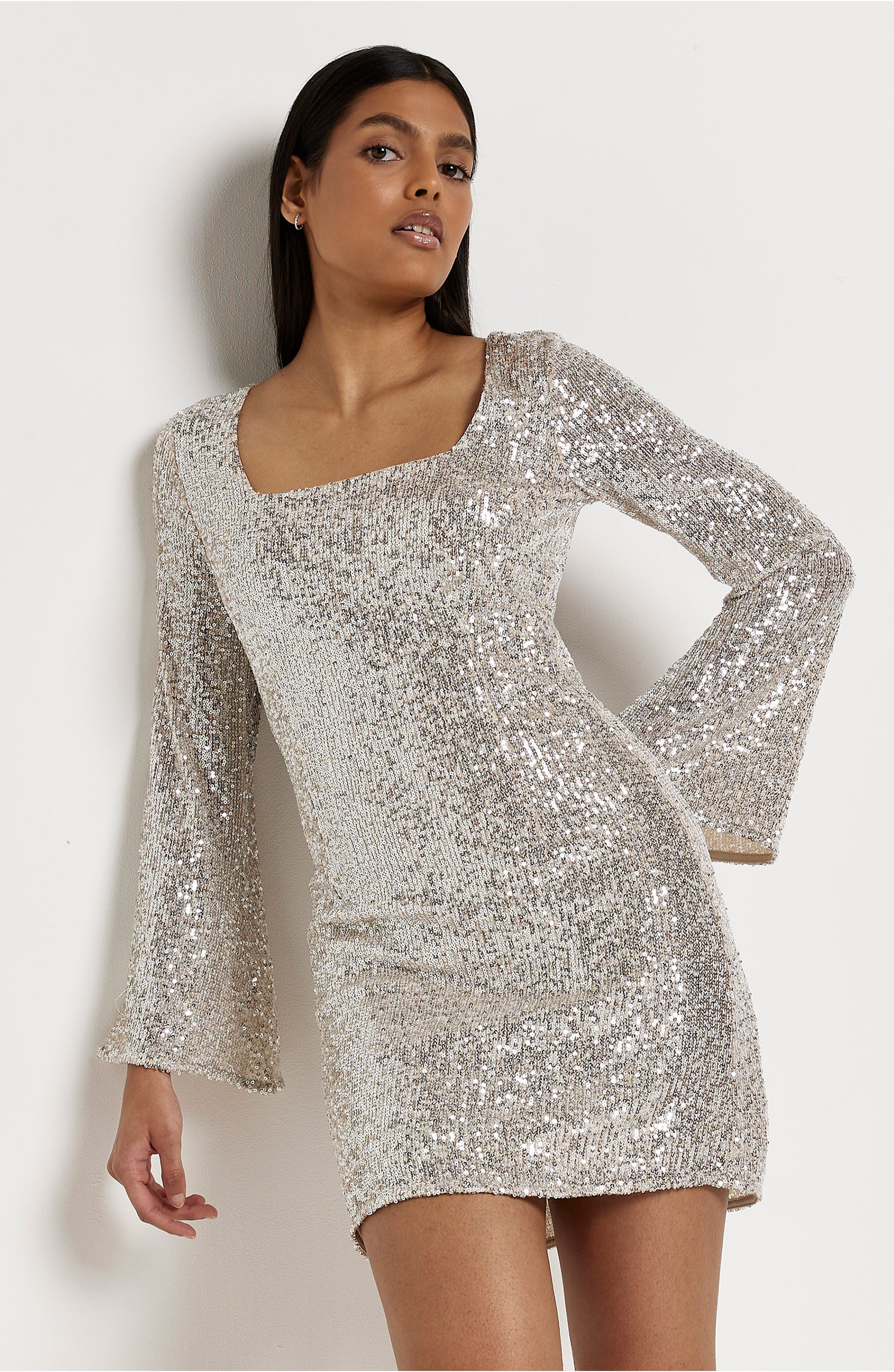 River Island Long Sleeve Sequin Shift 