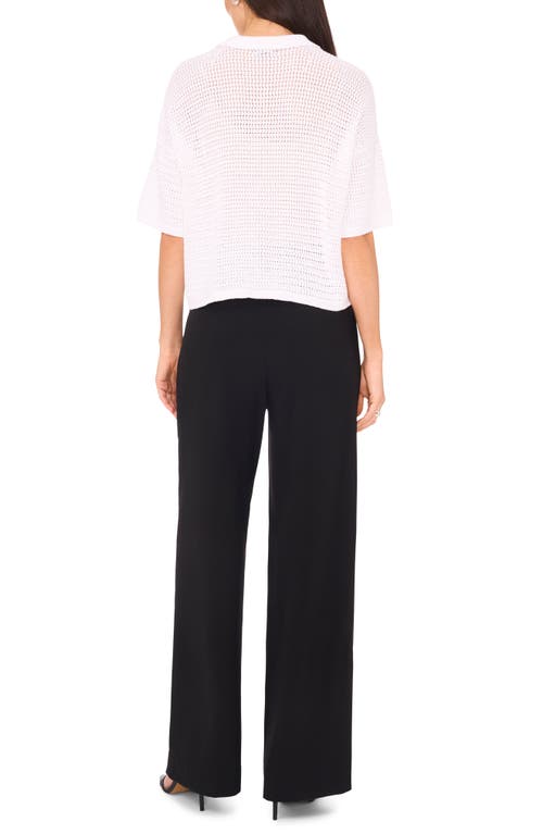 Halogenr Halogen(r) Open Stitch Button-up Polo Sweater In Bright White