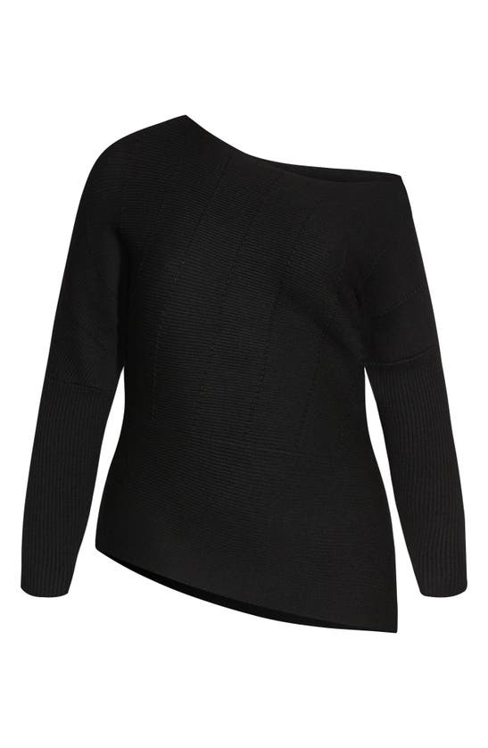 City Chic Lean In One-shoulder Rib Sweater In Black