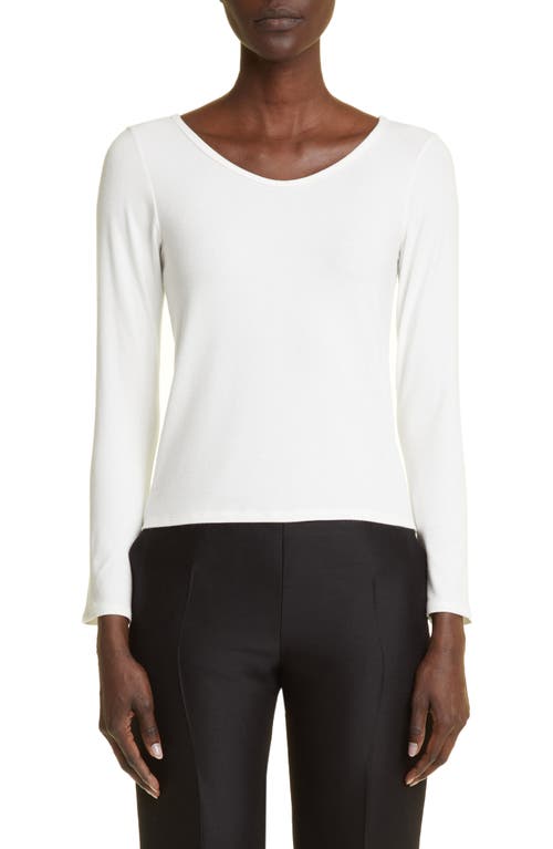 The Row Raya Long Sleeve Scoop Neck Jersey Top in White 