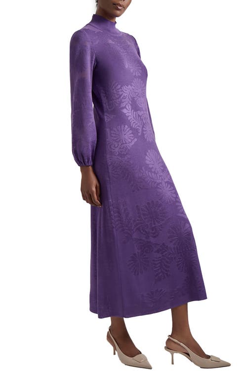 Misook Mock-neck Burnout Knit Midi Dress In Plum Royale