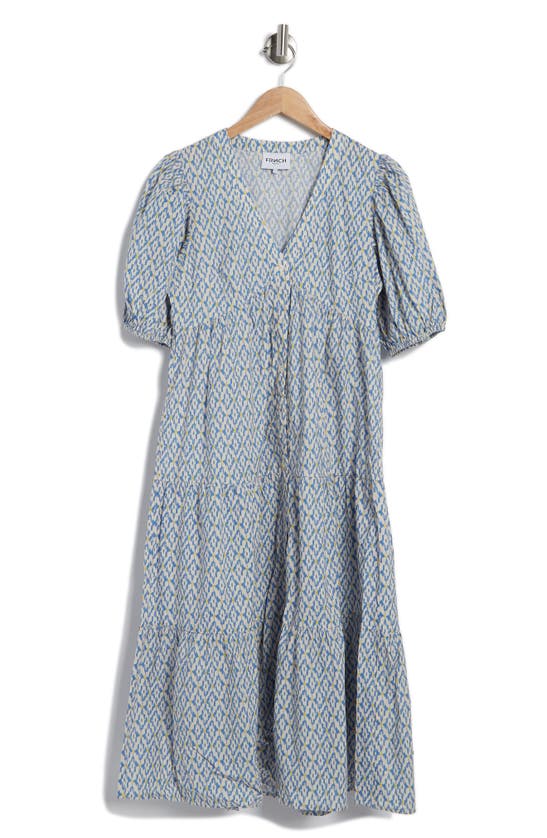 Shop Frnch Blandine Short Sleeve Empire Waist Button Front Dress In Bleu
