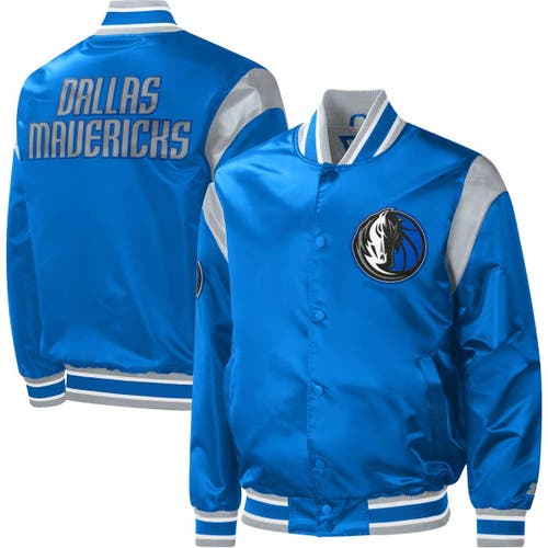 Men's Starter Blue Dallas Mavericks Force Play Satin Full-Snap Varsity Jacket