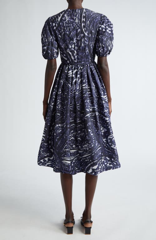 Shop Erdem Ikat Puff Sleeve A-line Midi Dress In Blue