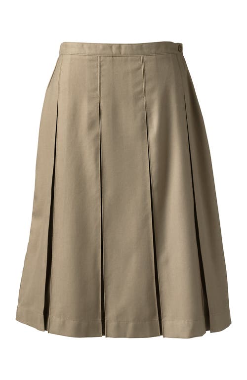 Lands' End School Uniform Solid Box Pleat Skirt Below The Knee In Khaki