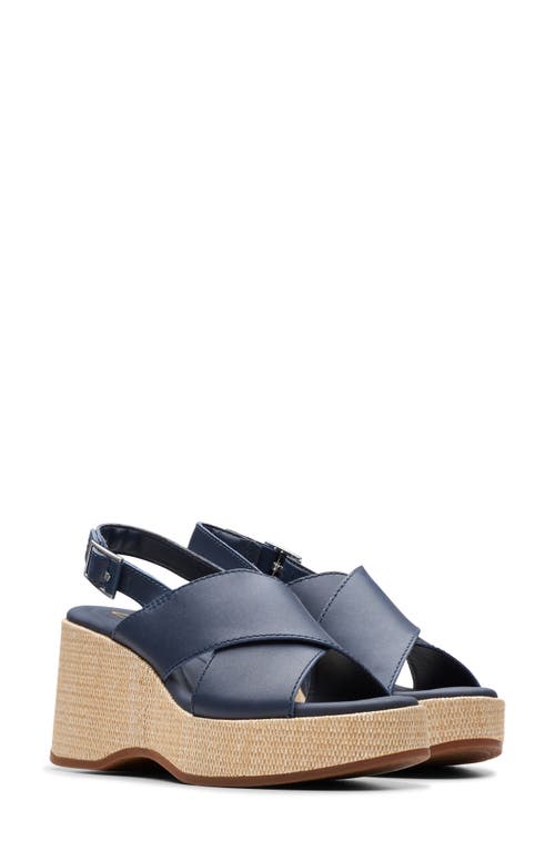 Clarks(r) Manon Wish Wedge Slingback Sandal in Navy Leather at Nordstrom, Size 9