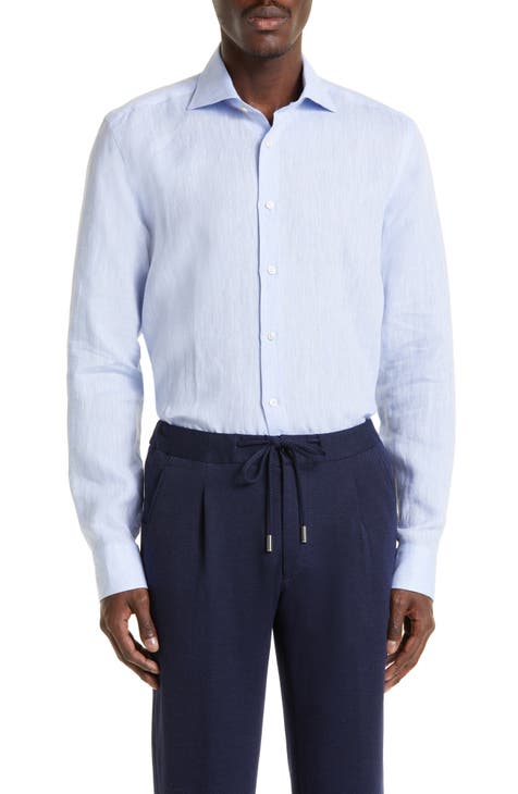 Thom Sweeney Cutaway Collar Linen Button-Up Shirt | Nordstrom