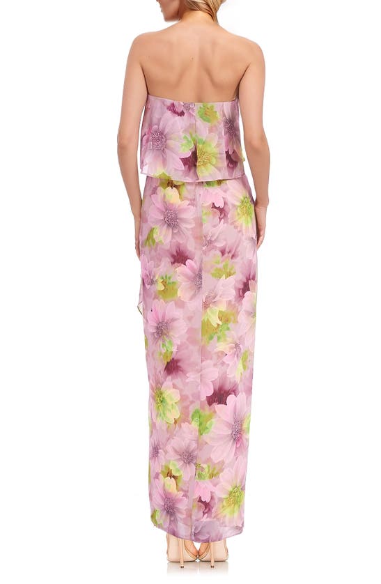 Shop Jewel Badgley Mischka Floral Popover Strapless Gown In Pink Multi