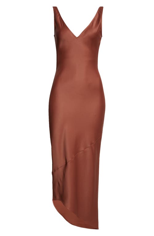 Shop Jw Anderson Bias Cut Asymmetric Satin Midi Dress In Brown