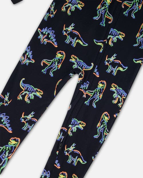 Shop Deux Par Deux Baby Boy's Organic Cotton One Piece Pajama Black Printed Neon Dino In Printed Neon Dinos