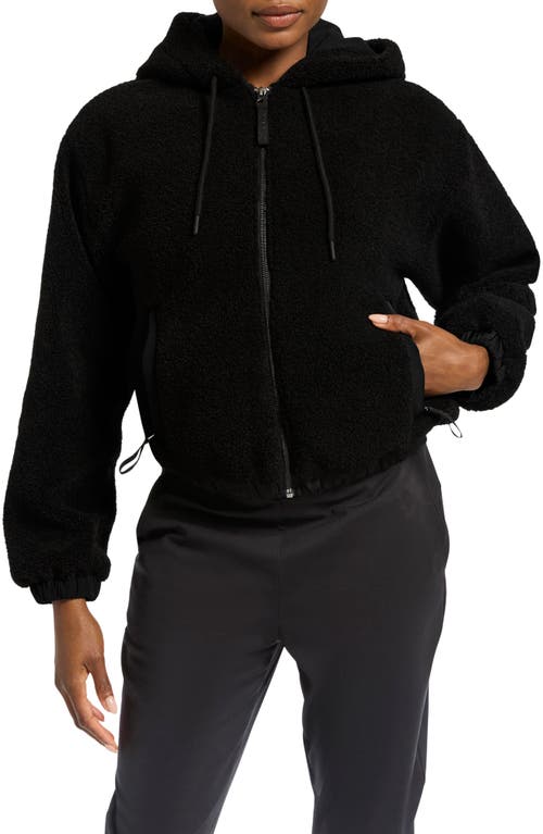 High Pile Fleece Hooded Zip Jacket in Black