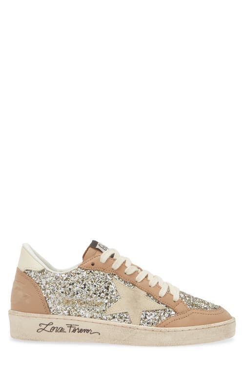 Golden Goose Womens Silver Com Ballstar 65199 Glitter-embellished Suede Low-top Trainerse In Platinum/beige