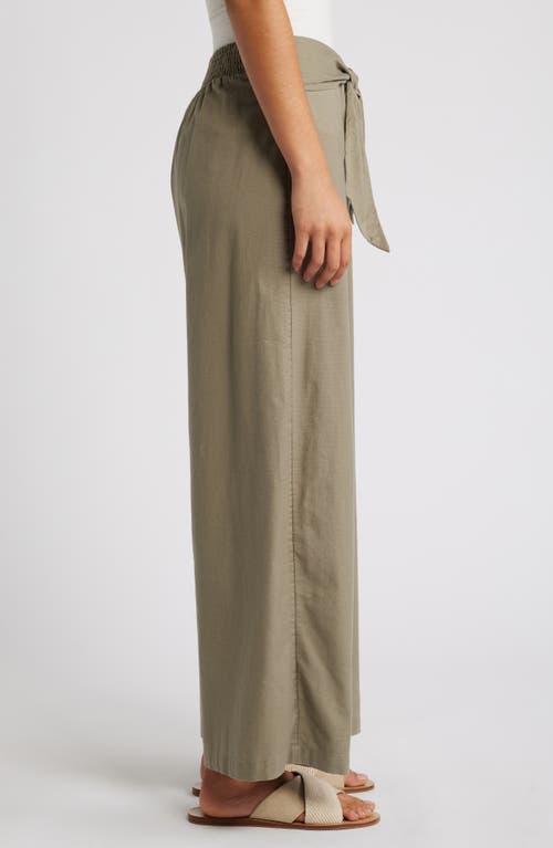 Shop Beachlunchlounge Florencia Tie Waist Wide Leg Cotton & Linen Pants In Laurel Lagoon