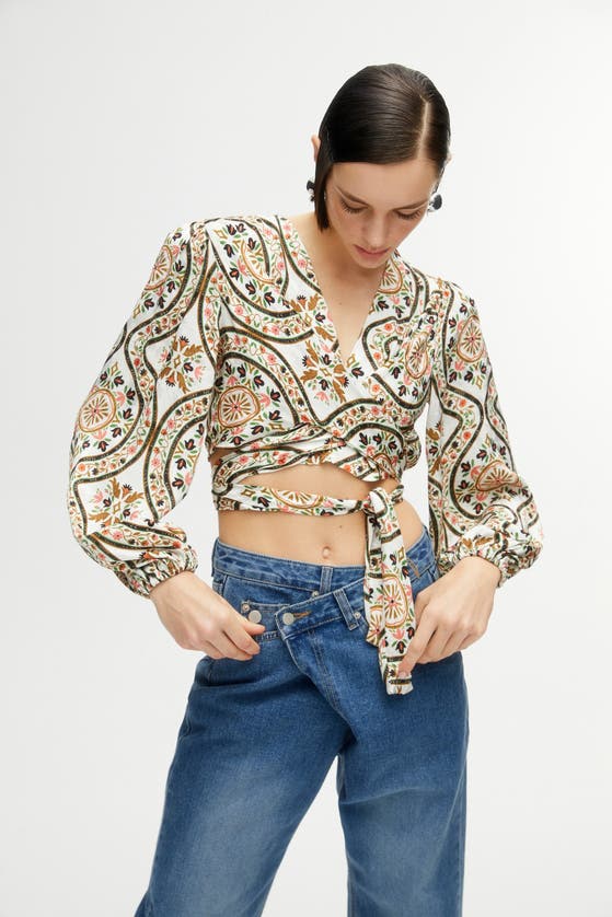 Shop Nocturne Printed Double-breasted Crop Top In Multi-colored