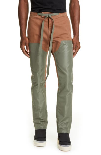 Double Front Nylon & Canvas Work Pants In Brick/ Army Green