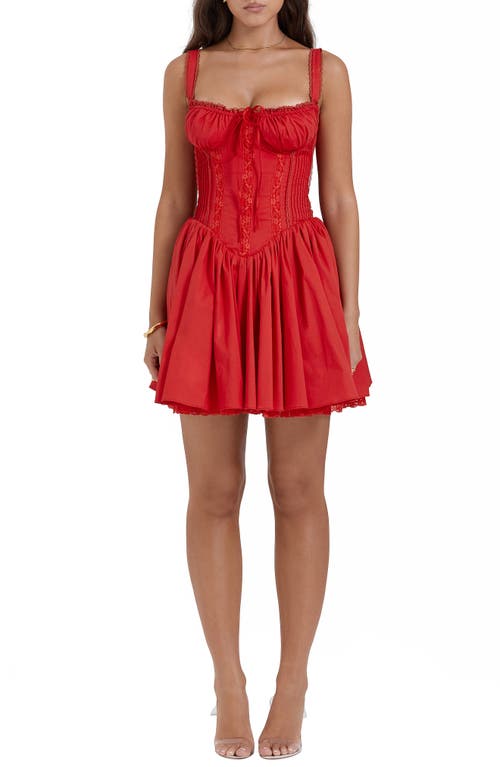 Pintuck Lace Trim Babydoll Dress in Cherry