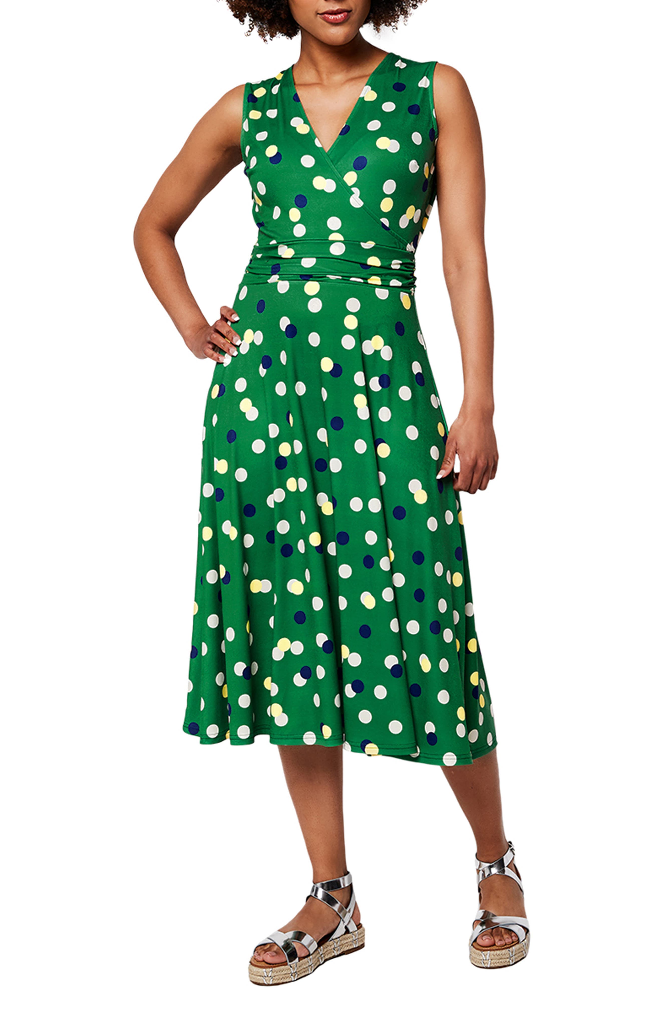 Leota Cindy Print Ruched Waist Midi Dress