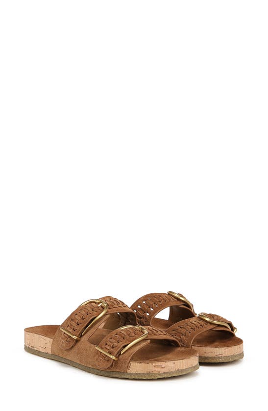 Veronica Beard Paige Woven Suede Dual-buckle Slide Sandals In Hazelwood