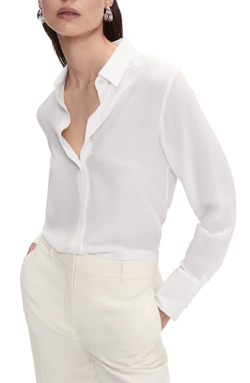 MANGO Silk Button-Up Shirt in Natural White