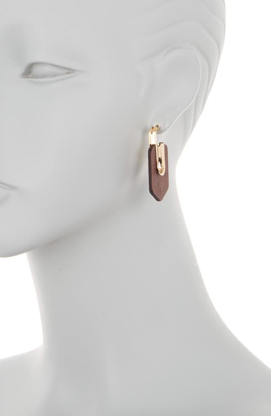 Shop Tasha Geometric Drop Hoop Earrings In Dark Brown