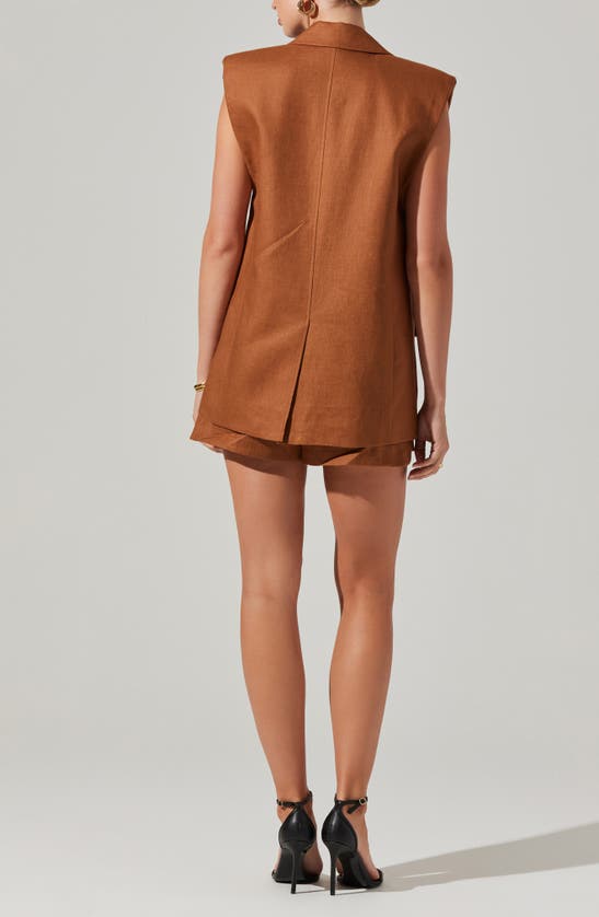 Shop Astr The Label Kyrie Extended Shoulder Linen Vest In Almond