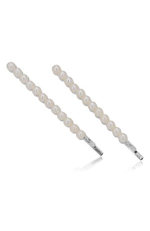 Brides & Hairpins Annika Set of 2 Imitation Pearl Hair Clips in Silver at Nordstrom