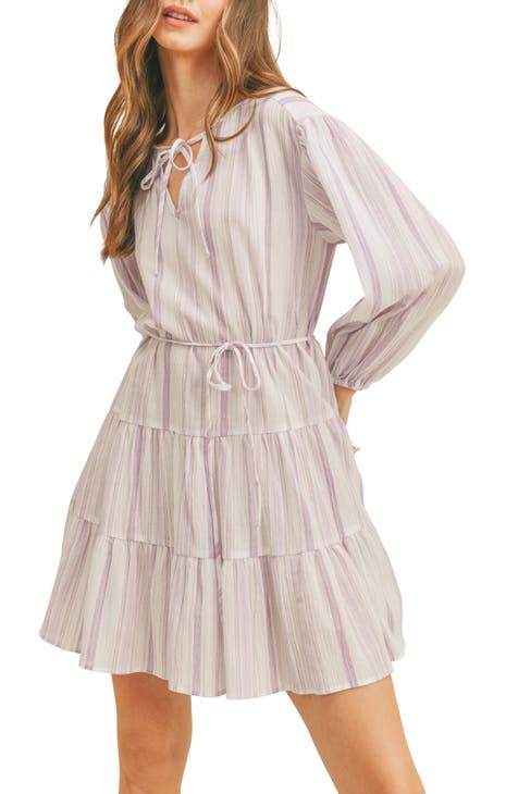 Stripe Long Sleeve Fit & Flare Minidress