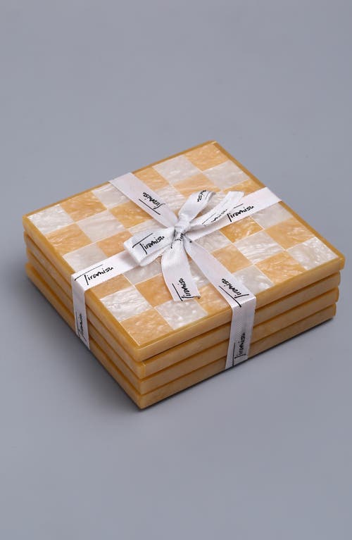 Tiramisu Set Of 4 Checkered Resin Coasters In Orange