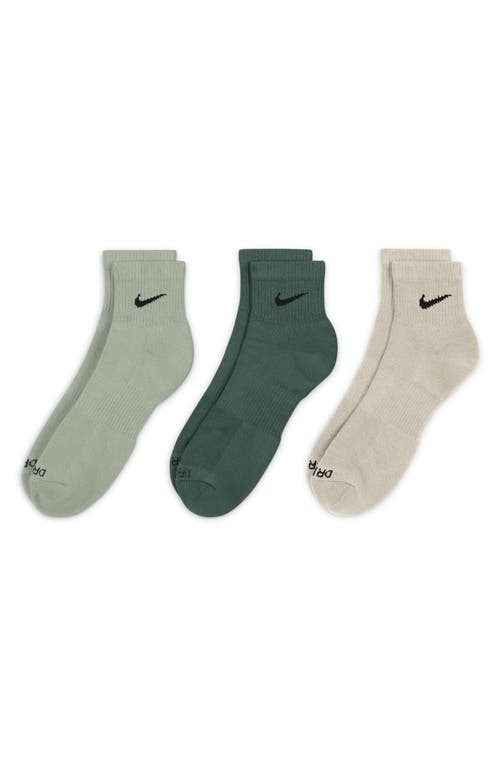 Shop Nike Dri-fit Everyday Plus 3-pack Cushioned Training Ankle Socks In Green/beige Multi