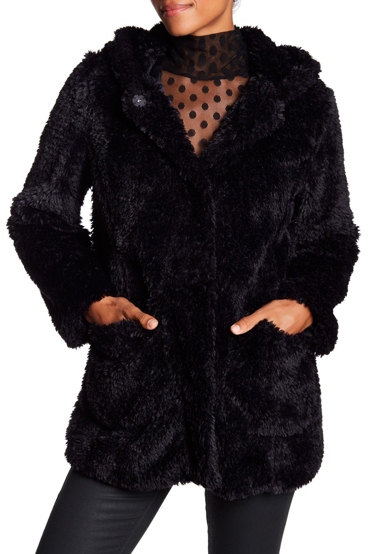 kenneth cole faux fur coat with hood