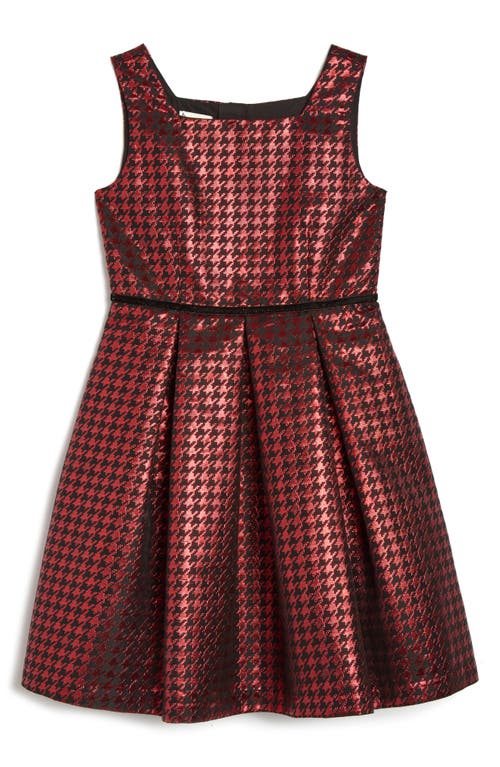 Pippa & Julie Kids' Houndstooth Brocade Dress in Red 