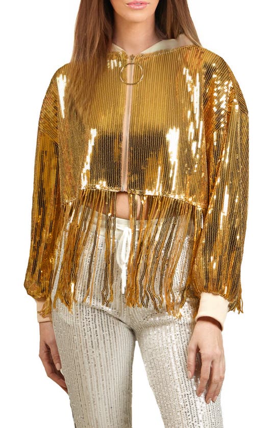 Nikki Lund Oversize Sequin Fringe Hem Jacket In Gold