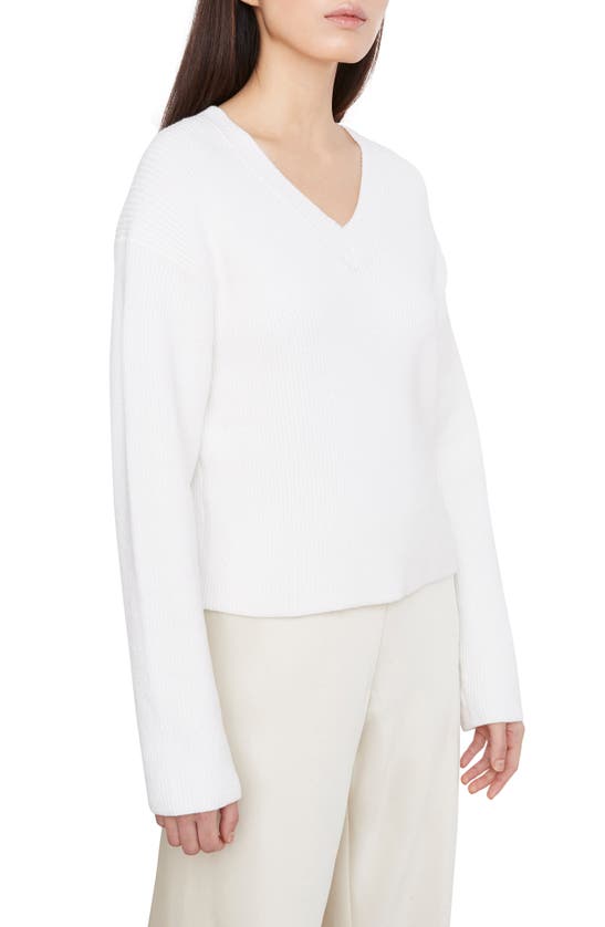 Shop Vince Drop Shoulder V-neck Sweater In Optic White