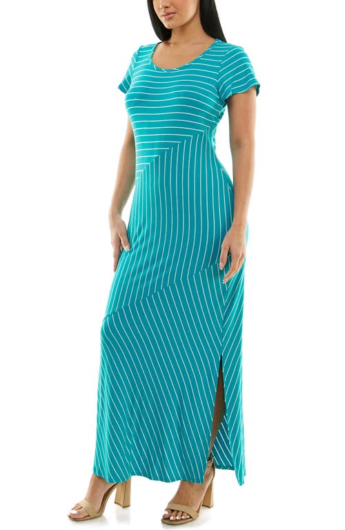 Shop Nina Leonard Stripe Maxi Dress In Peacock/white