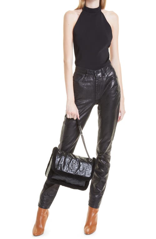 Shop Saint Laurent Medium Niki Genuine Shearling Trim Leather Shoulder Bag In Nero/nero