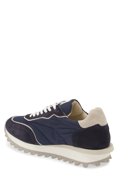 Eleventy Mixed Media Runner Sneaker In Blue And Sand