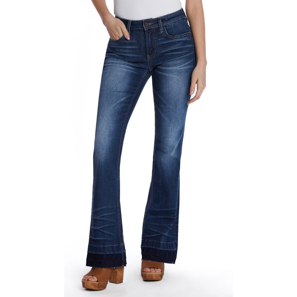 Hint Of Blu Release Hem Flare Jeans In Cool Blue
