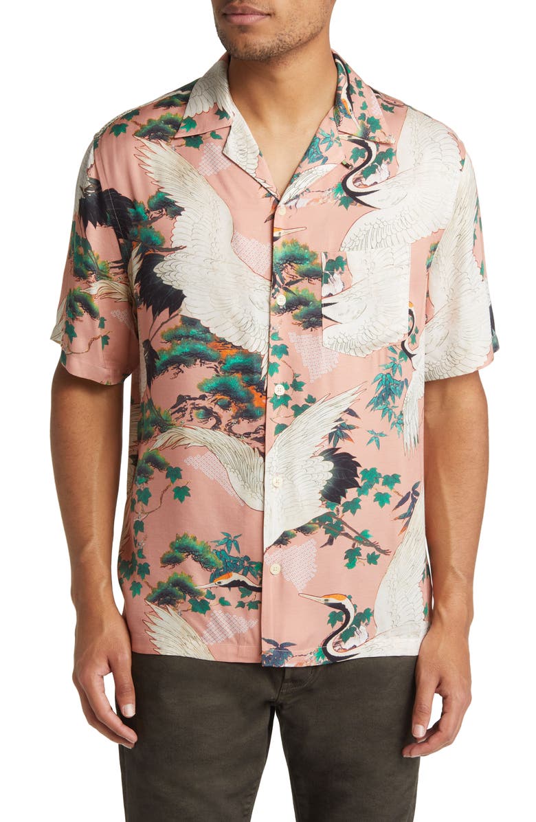 AllSaints Craned Short Sleeve Button-Up Camp Shirt, Main, color, 