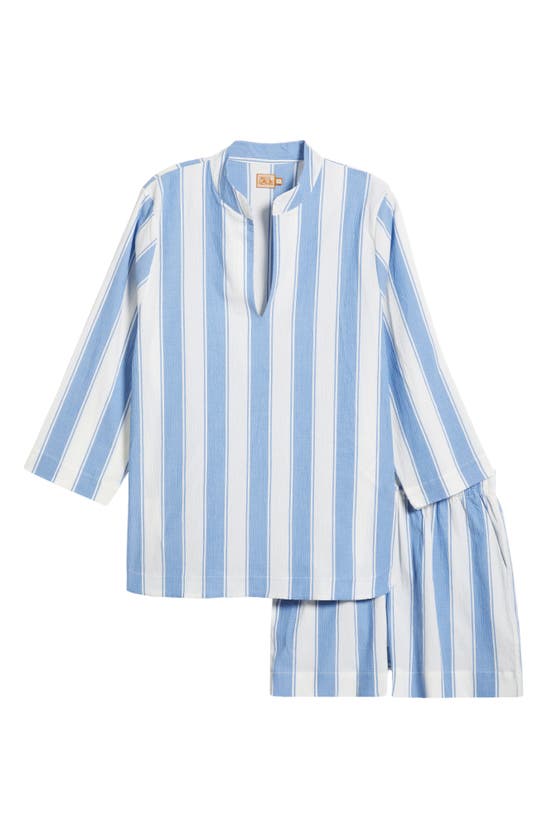 Desmond & Dempsey Feluka Stripe Stretch Cotton Short Pajamas In Blue