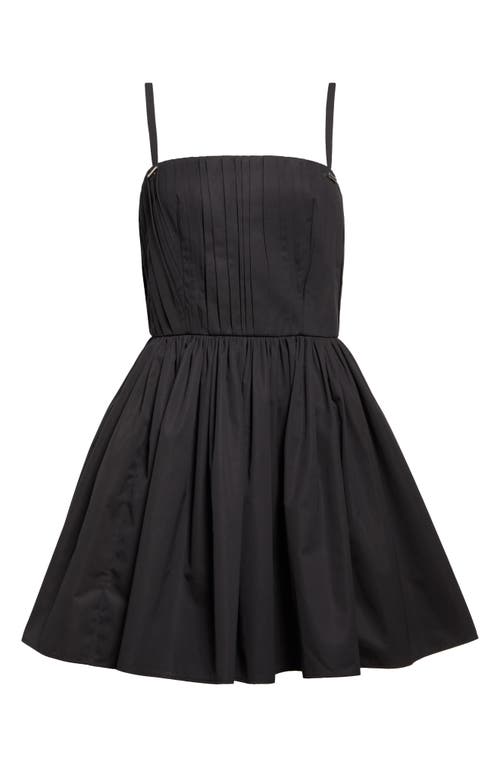 Shop Alexander Mcqueen Pleated Cotton Poplin Fit & Flare Minidress In Black