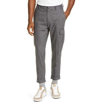 Eleventy Pinstripe Stretch Wool & Cashmere Cargo Pants Grey